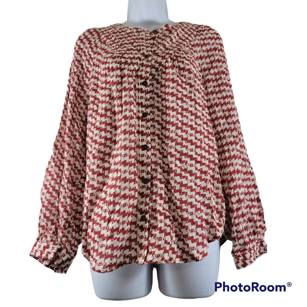 Anthropologie Maeve Avignon Abstract Scotty Dog Print Button Up Top Size Small - Picture 2 of 6